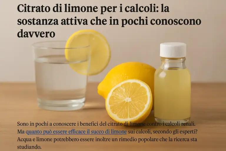 Citrato di limone per i calcoli: la sostanza attiva che in pochi conoscono davvero