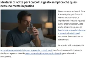 Idratarsi di notte per i calcoli: il gesto semplice che quasi nessuno mette in pratica