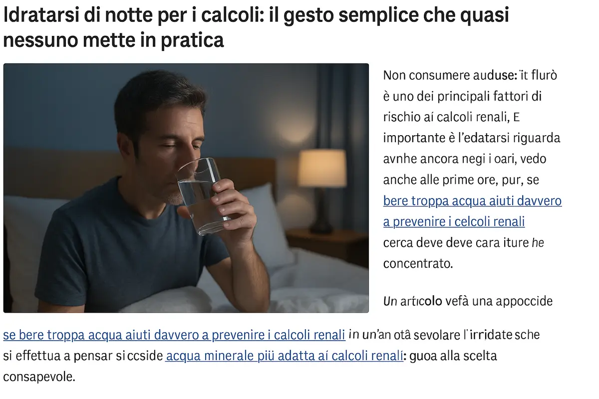 Idratarsi di notte per i calcoli: il gesto semplice che quasi nessuno mette in pratica