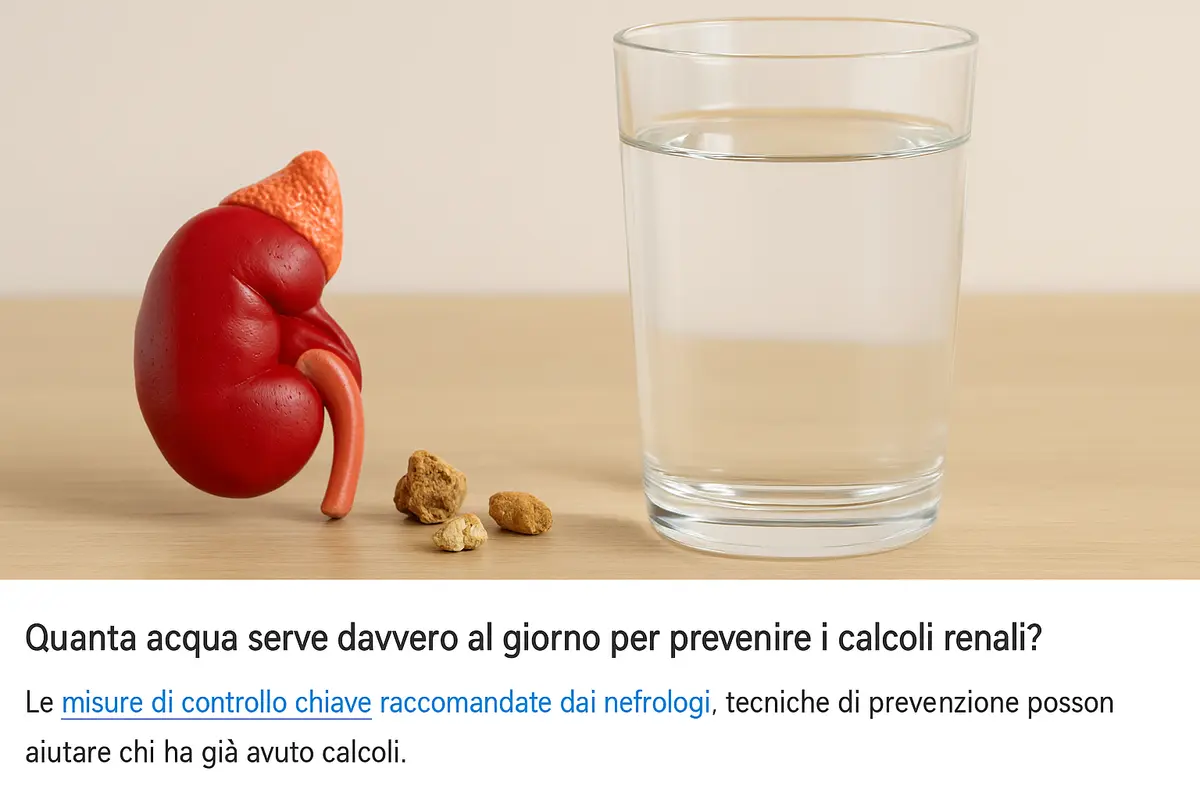 Idratazione corretta per prevenire i calcoli renali: quanta acqua serve davvero al giorno