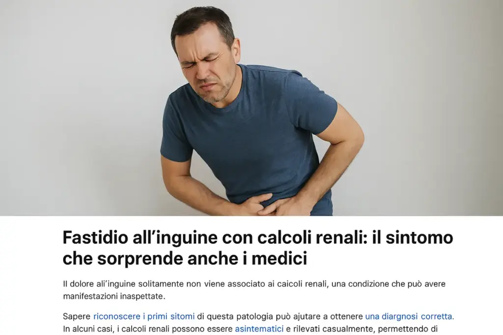Fastidio all’inguine con calcoli renali: il sintomo che sorprende anche i medici